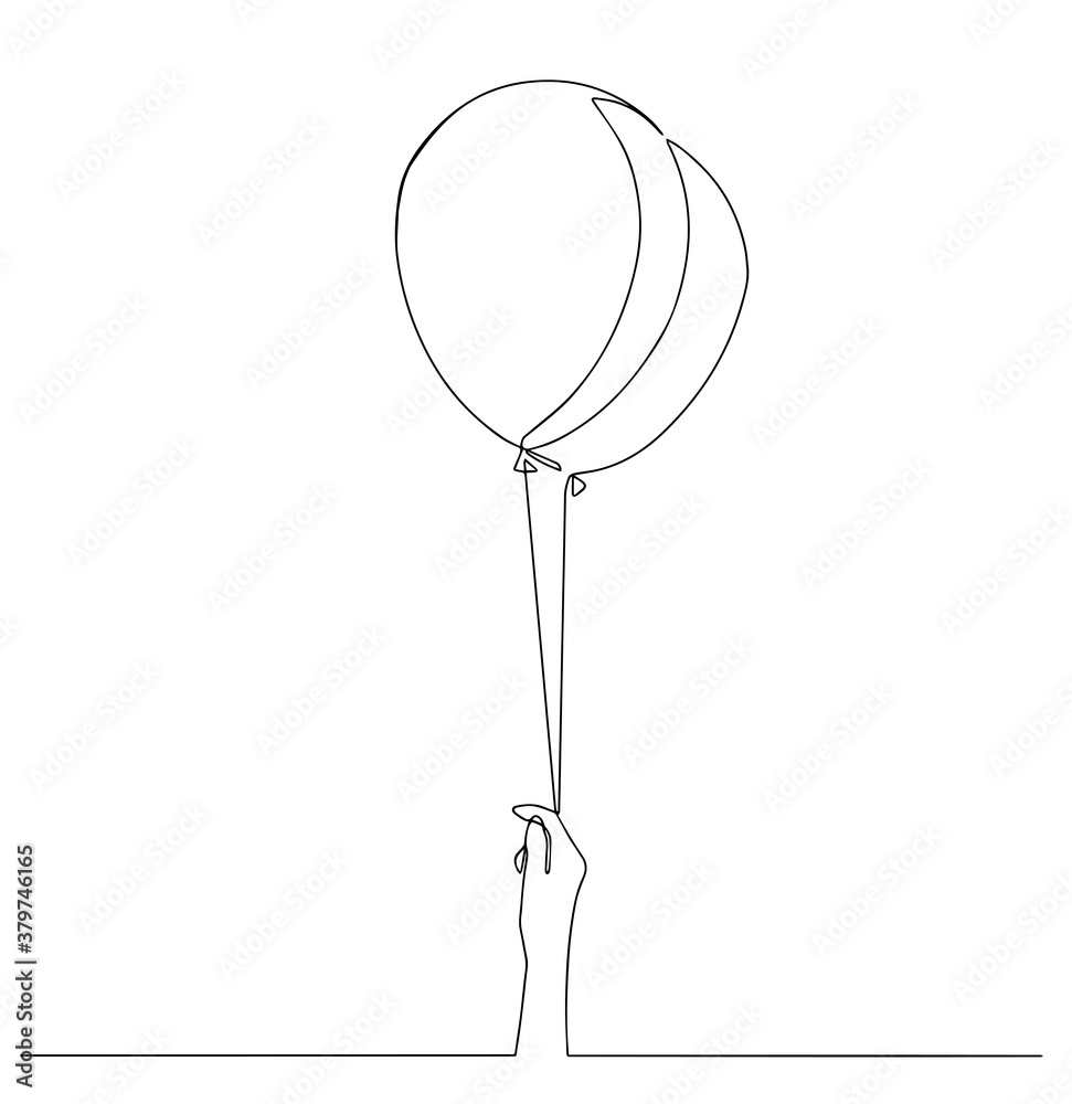 One line drawing of isolated vector air balloons. One line drawing of isolated vector object by hand on a white background. Hand holding balloons illustration. Concept of birthday One line drawing of isolated vector air balloons. One line drawing of isolated vector object by hand on a white background. Hand holding balloons illustration. Concept of birthday