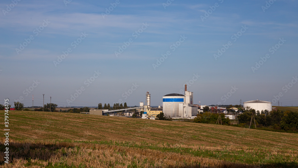 Modern sugar plant seen from the distance