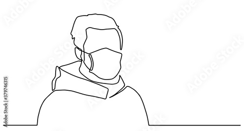 One continuous line drawing cough man. Concept of corona virus.One continuous line of Coronavirus COVID-19 in lung Symptoms of disease A man coughing. patient. Vector illustration