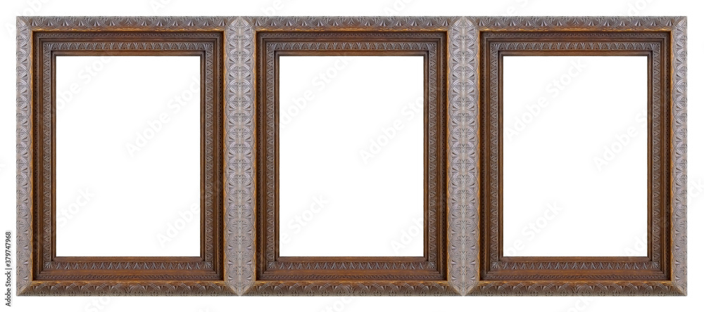 Triple wooden frame (triptych) for paintings, mirrors or photos isolated on white background Triple wooden frame (triptych) for paintings, mirrors or photos isolated on white background