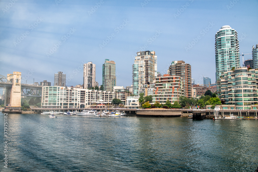 VANCOUVER - AUGUST 9, 2017: Vancouver City skyline from Granville Island