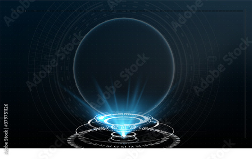 Futuristic circle vector HUD, GUI, UI interface screen design. Abstract style on blue background. Abstract vector background. Abstract technology communication design innovation concept background.