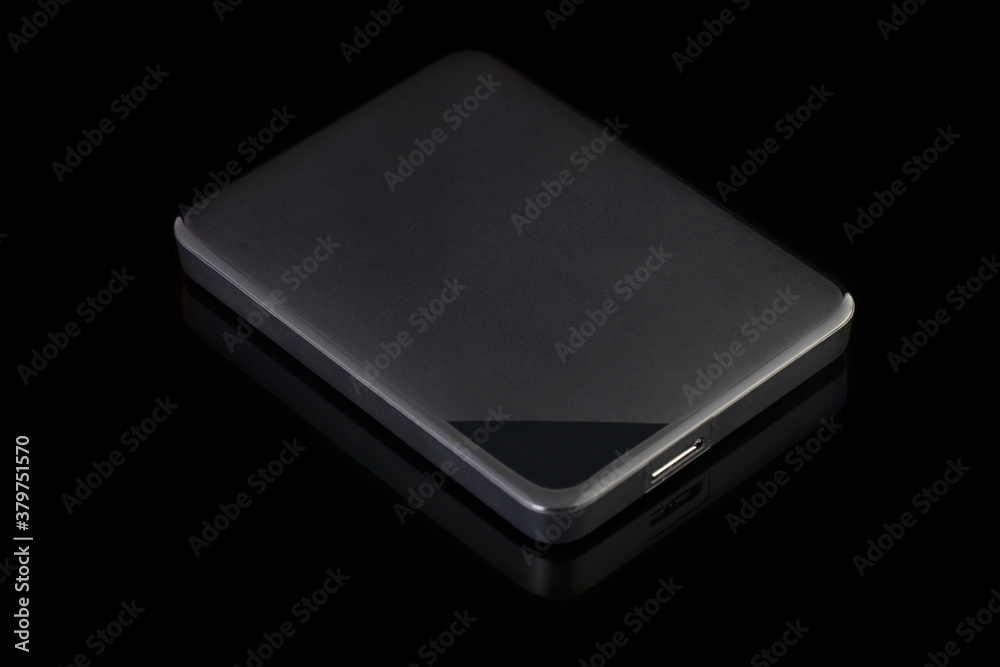 External hard disk isolated on black background External hard disk isolated on black background