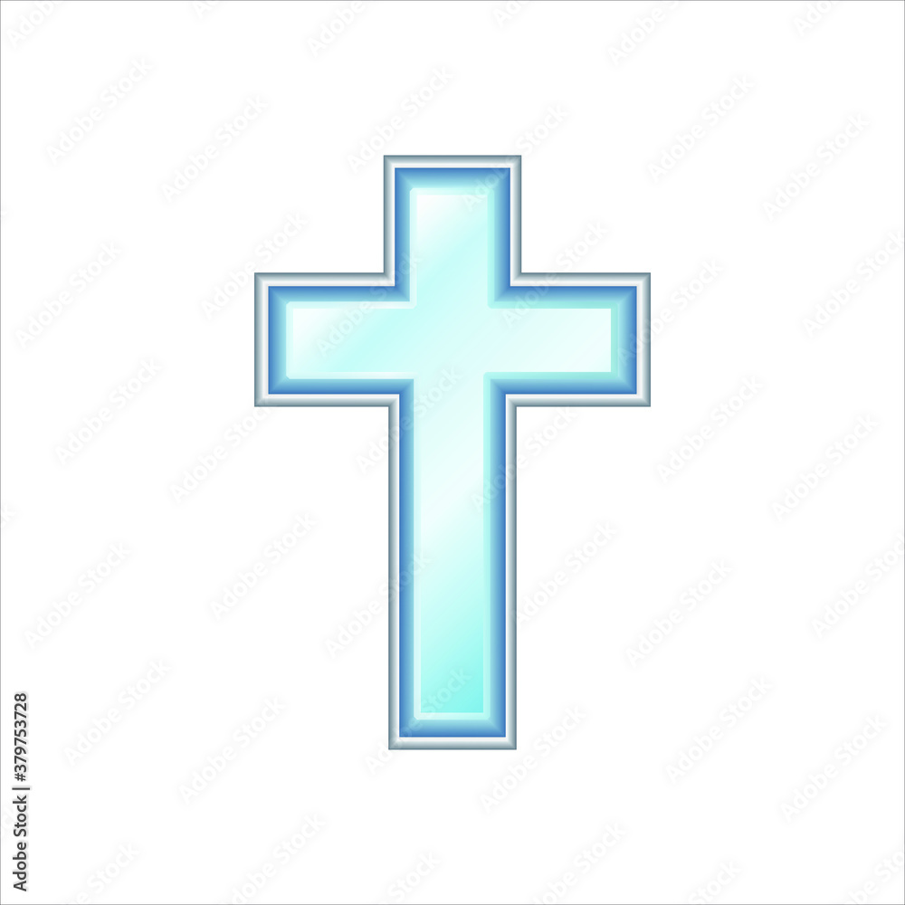 Blue Christian cross. Sapphire with silver frame. Realistic vector illustration isolated on white background Blue Christian cross. Sapphire with silver frame. Realistic vector illustration isolated on white background
