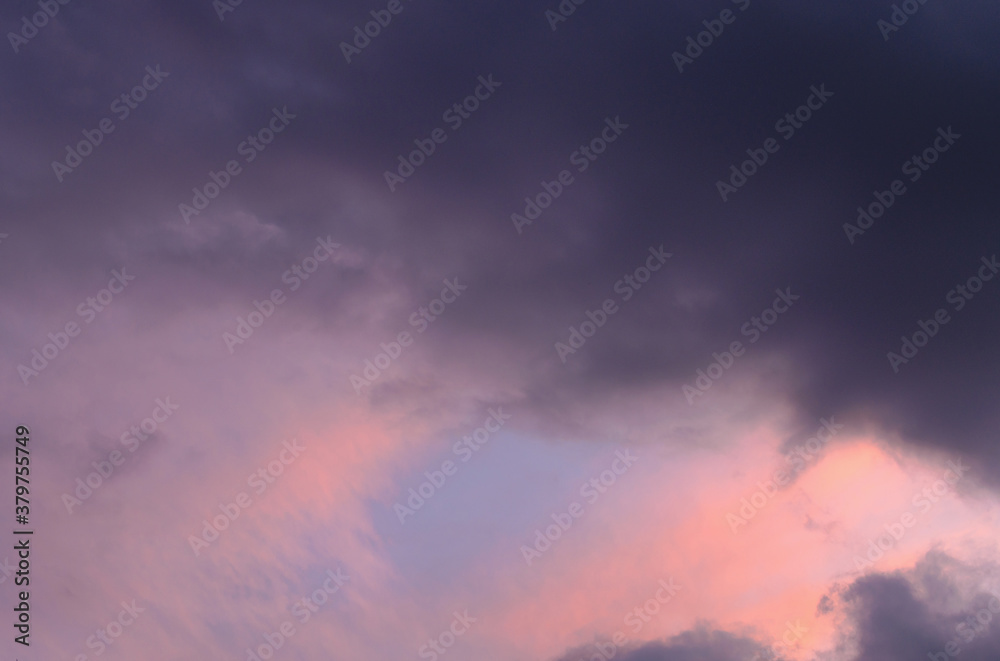 Abstract background of cloudy sunset sky blue hour.