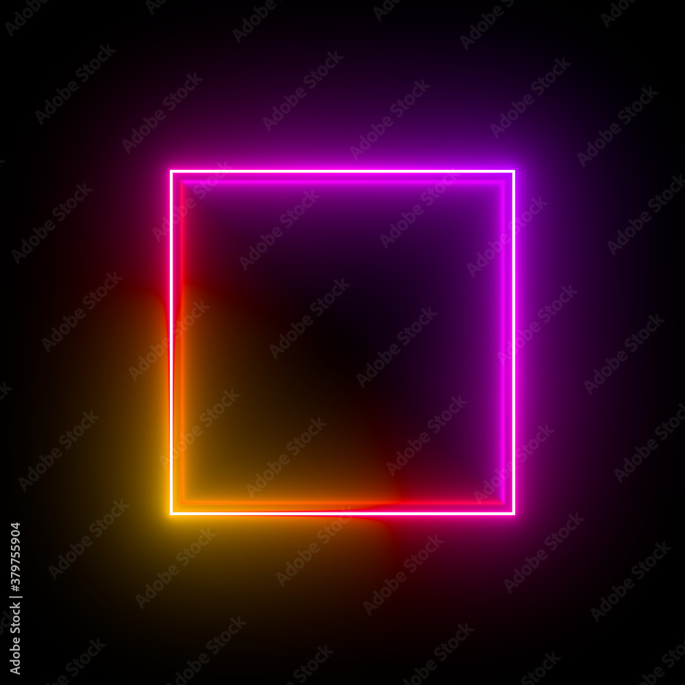 Fototapeta premium Multi-colored neon lamp on a black background. Halogen light. Simple figure.