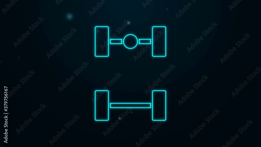 Glowing neon line Chassis car icon isolated on black background. 4K Video motion graphic animation Glowing neon line Chassis car icon isolated on black background. 4K Video motion graphic animation