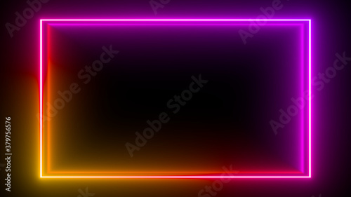 Multi-colored neon lamp on a black background. Halogen light. Simple figure.