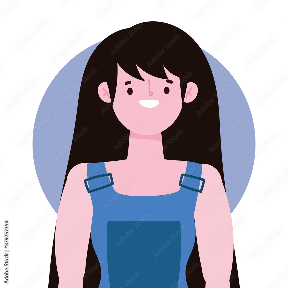 portrait cartoon woman black hair wearing overalls portrait cartoon woman black hair wearing overalls