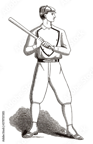 Photography Vintage baseball batter getting ready to hit, after an antique illustration from