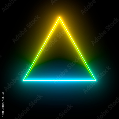 Multi-colored neon lamp on a black background. Halogen light. Simple figure.