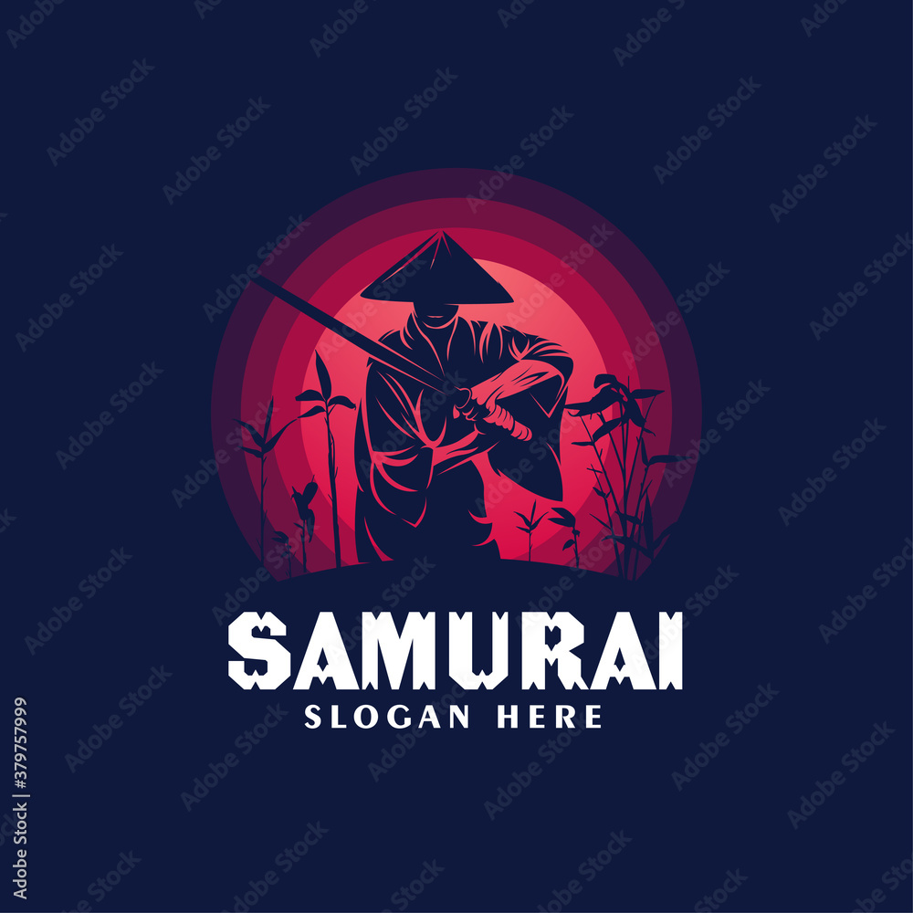 Samurai Wearing Hats Logo Design Template