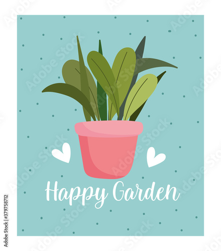 happy garden, houseplant in pot decoration hearts