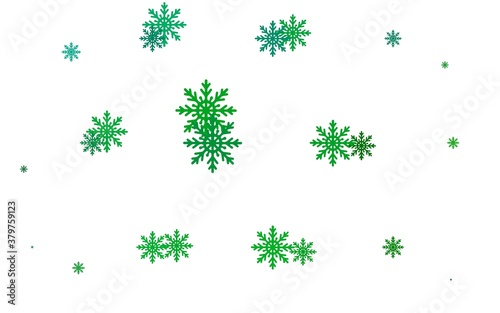 Light Blue, Green vector texture with colored snowflakes. Decorative shining illustration with snow on abstract template. The pattern can be used for year new  websites.