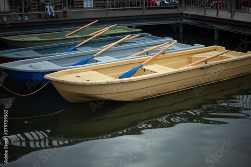 Wallpaper Mural Boats at the pier. Pleasure boats for swimming on the lake. Lifeboats on the beach. Torontodigital.ca