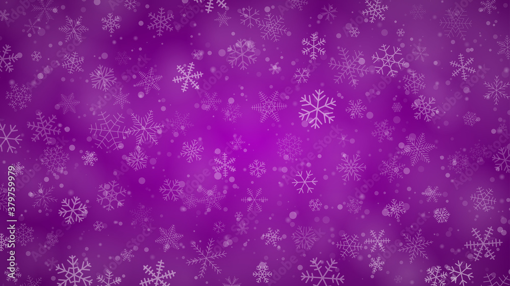 Christmas background of snowflakes of different shapes, sizes and transparency in purple colors Christmas background of snowflakes of different shapes, sizes and transparency in purple colors