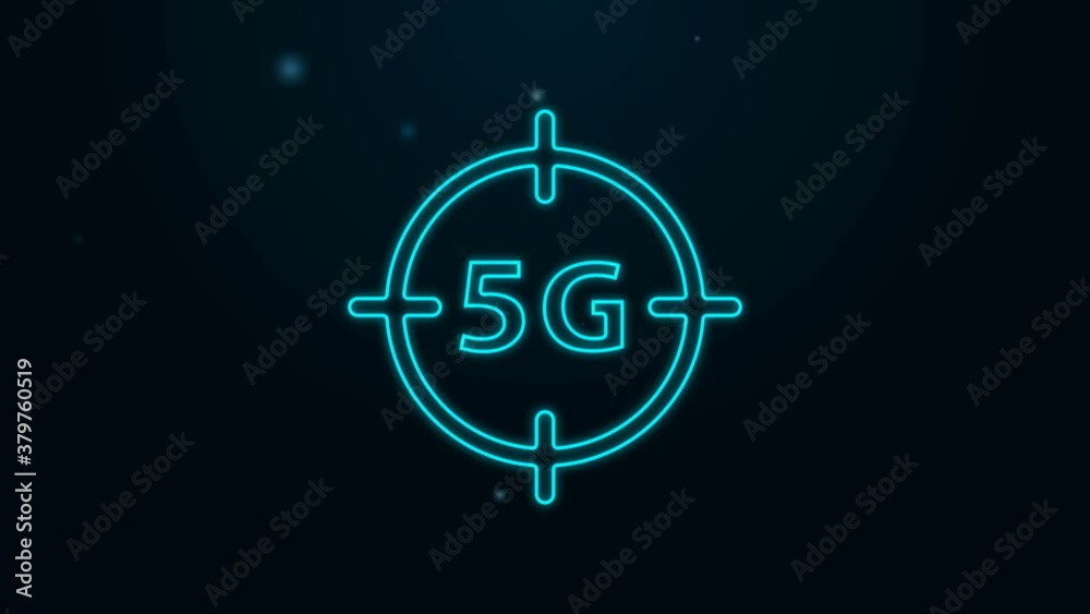 Glowing neon line 5G new wireless internet wifi connection icon isolated on black background. Global network high speed connection data rate technology. 4K Video motion graphic animation Glowing neon line 5G new wireless internet wifi connection icon isolated on black background. Global network high speed connection data rate technology. 4K Video motion graphic animation