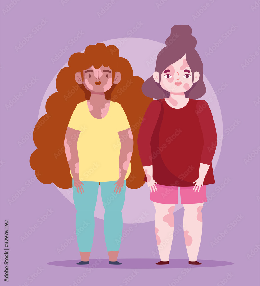 perfectly imperfect, young women cartoon with vitiligo disease skin perfectly imperfect, young women cartoon with vitiligo disease skin