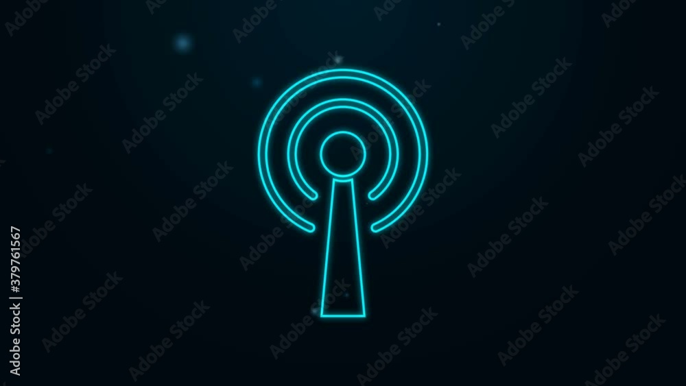 Glowing neon line Antenna icon isolated on black background. Radio antenna wireless. Technology and network signal radio antenna. 4K Video motion graphic animation Glowing neon line Antenna icon isolated on black background. Radio antenna wireless. Technology and network signal radio antenna. 4K Video motion graphic animation