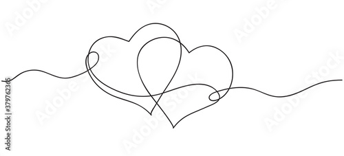Hearts. Continuous line art drawing. Friendship concept. Best friend forever. Black and white vector illustration.