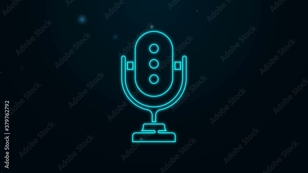 Glowing neon line Microphone icon isolated on black background. On air radio mic microphone. Speaker sign. 4K Video motion graphic animation Glowing neon line Microphone icon isolated on black background. On air radio mic microphone. Speaker sign. 4K Video motion graphic animation