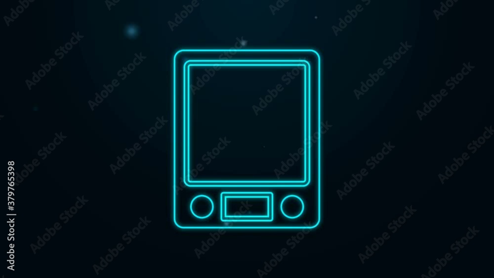 Glowing neon line Electronic scales icon isolated on black background. Weight measure equipment. 4K Video motion graphic animation Glowing neon line Electronic scales icon isolated on black background. Weight measure equipment. 4K Video motion graphic animation