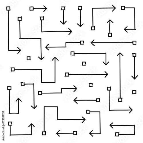 Geometric vector arrows, hand drawn arrows, doodling arrows, right angle arrows.