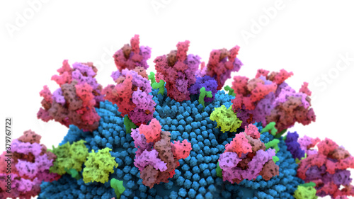 Fototapeta Naklejka Na Ścianę i Meble -  The coronavirus spike protein mutation. D614G Mutation in the protein that allows SARS-CoV-2 to enter cells might make it easier for the virus to spread.