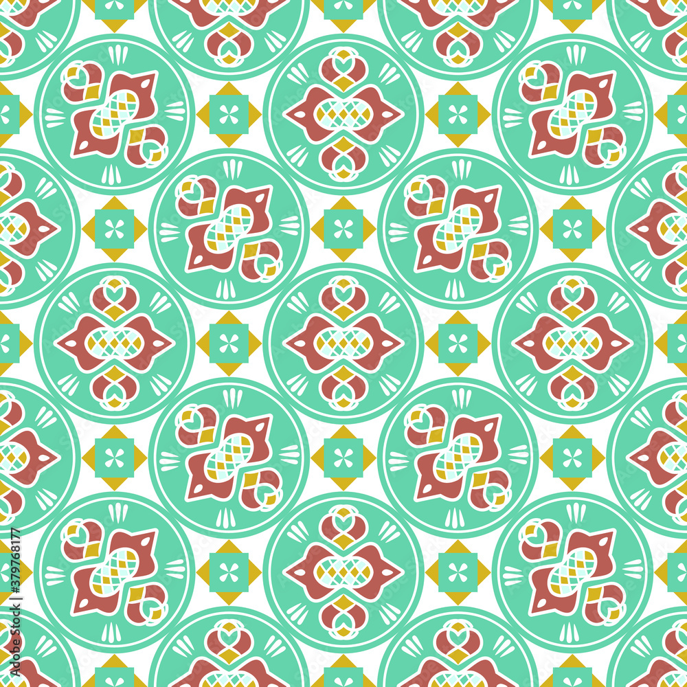 Seamless background in art Nouveau style. Geometric vector pattern in turquoise color.