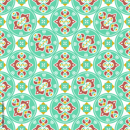 Seamless background in art Nouveau style. Geometric vector pattern in turquoise color.