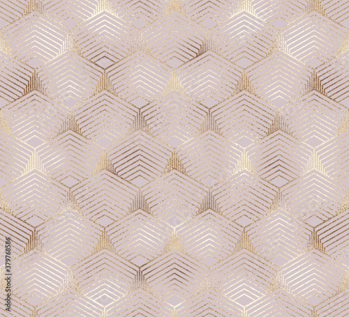 Geometric seamless pattern with gold texture.