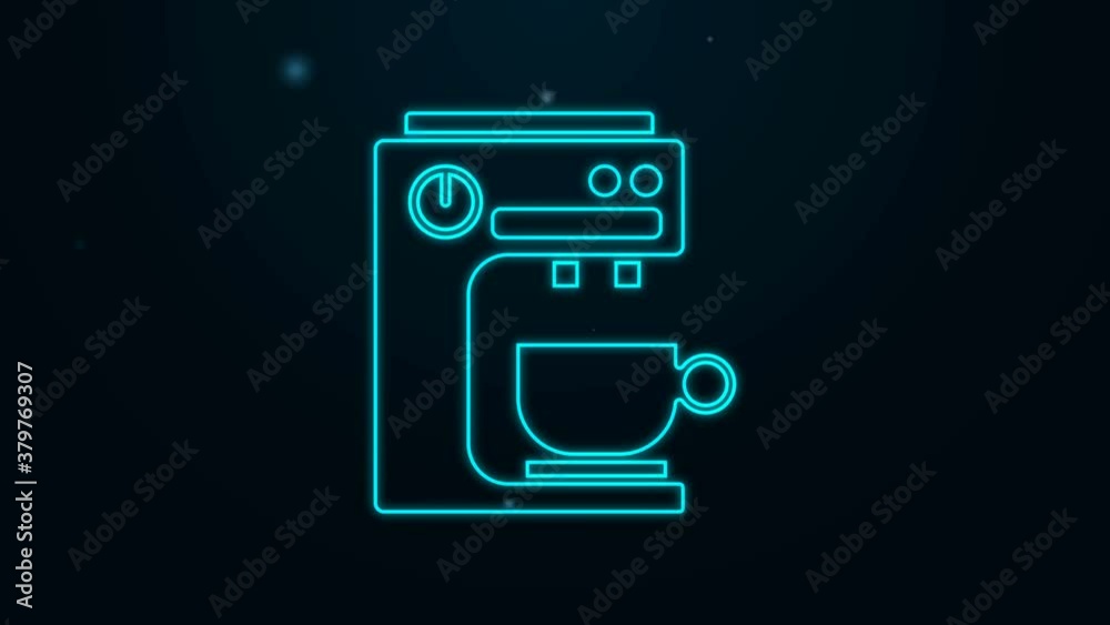 Glowing neon line Coffee machine icon isolated on black background. 4K Video motion graphic animation Glowing neon line Coffee machine icon isolated on black background. 4K Video motion graphic animation