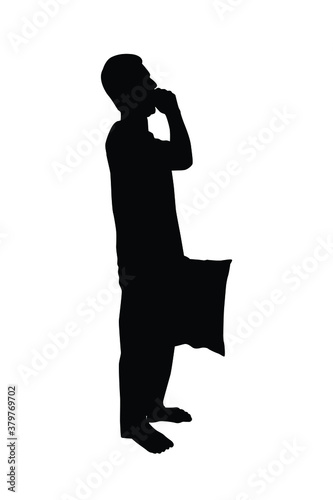 Sleepy man with pillow silhouette vector