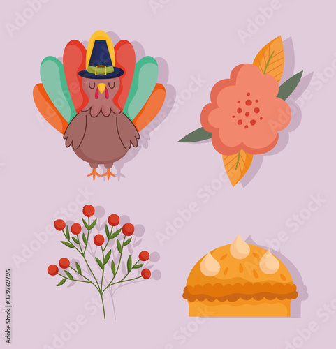happy thanksgiving day  turkey flower cake berries branch cons