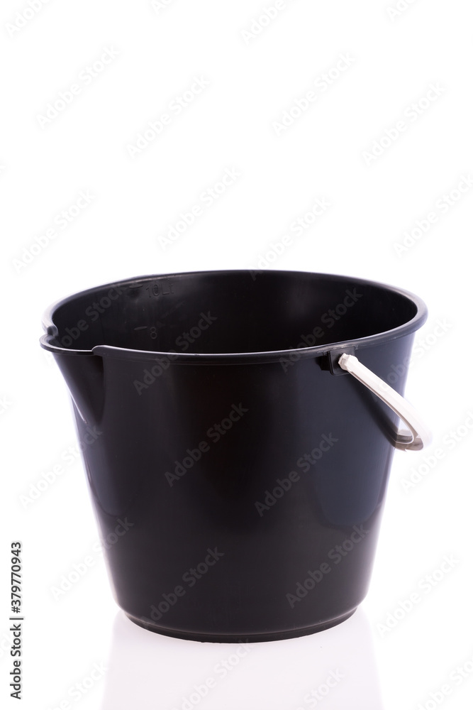 Black Plastic Bucket For Household Cleaning - On White Background. Black Plastic Bucket For Household Cleaning - On White Background.