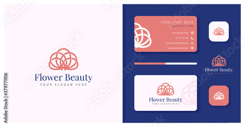 Beautiful Lotus Flower monoline logo design and business card