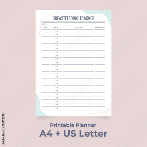 Minimalist Breastfeeding Tracker Printable Sheet, Baby Feeding Log, Nursing Planner
Custom planner pages template vector paper A4 and US Letter Ai, EPS 10