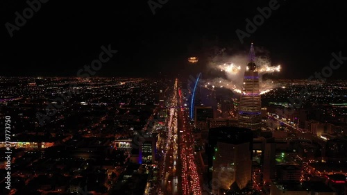 Wallpaper Mural Aerial shot of fireworks from Al Faisaliyah Tower and other towers. Torontodigital.ca