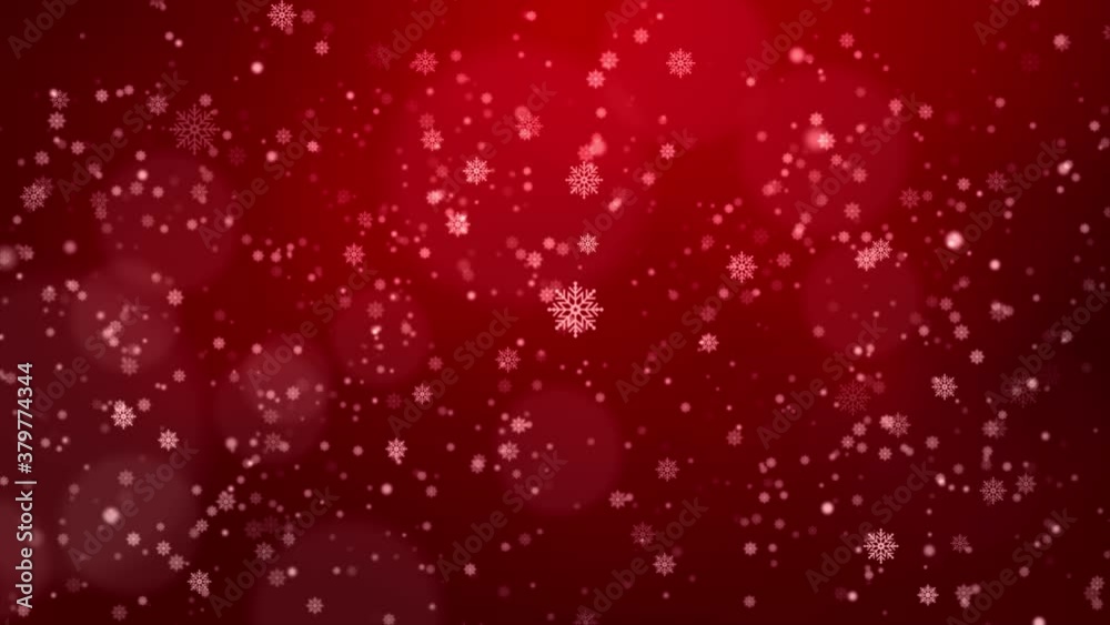 snowfall red loop background for christmas and new year greeting cards, and invitations, and winter holiday season. glittering particles snowflake falling dust and shine lights. Celebration Greetings