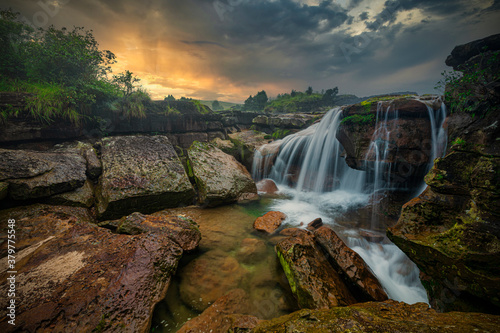 Colourful Sunset near Water stream at Karmih Varieties Spot near Cherrapunji, Meghalaya,India