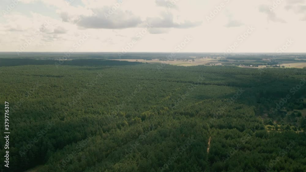 Beautiful Nature Scenery With Cloudscape At The Forest From Kawolskie Blota In North Central Poland. - Aerial Drone Shot Beautiful Nature Scenery With Cloudscape At The Forest From Kawolskie Blota In North Central Poland. - Aerial Drone Shot
