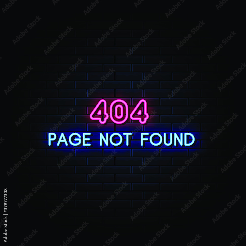 404 error neon sign, design element, light banner, announcement neon signboard. 404 error neon sign, design element, light banner, announcement neon signboard.