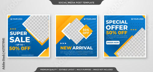 set of social media post template with clean style and minimalist concept use for promotion sale and social media ads