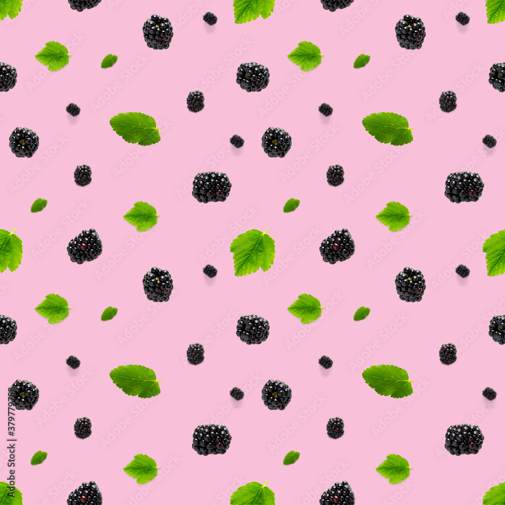 Falling Bramble Seamless pattern. Fresh Falling blackberry seamless pattern. Pattern with fresh wild berries isolated on pink background. Falling Bramble Seamless pattern. Fresh Falling blackberry seamless pattern. Pattern with fresh wild berries isolated on pink background.