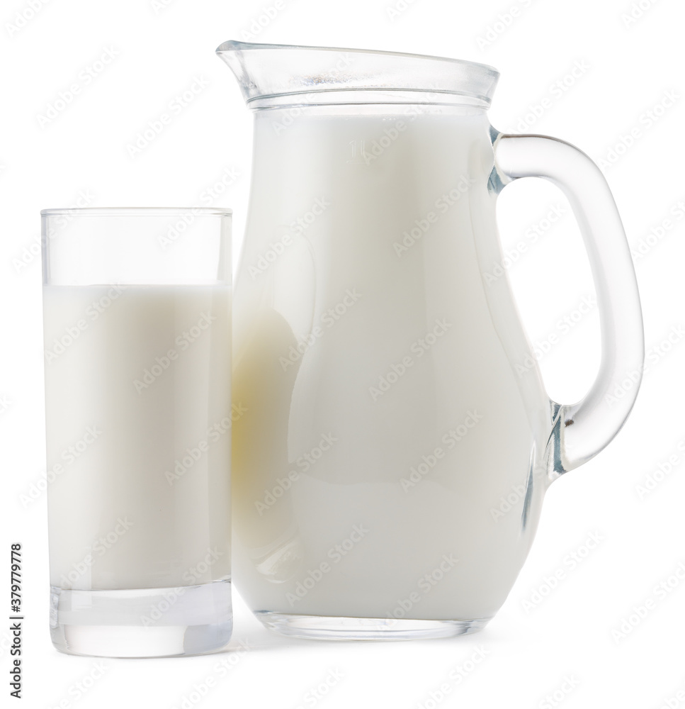 Glass jar and cup of fresh milk isolated Glass jar and cup of fresh milk isolated