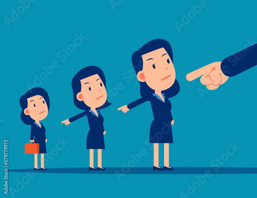 Business people team lay the blame at someone. Slander and responsibility