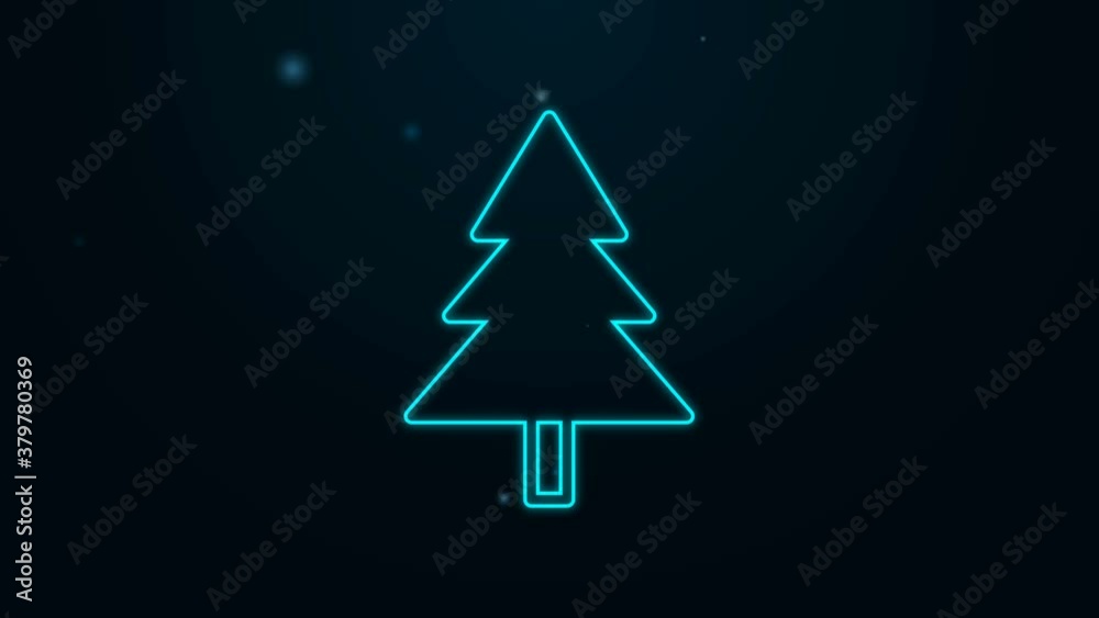 Glowing neon line Christmas tree icon isolated on black background. Merry Christmas and Happy New Year. 4K Video motion graphic animation