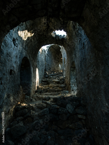 Church passageway on Gemiler Island, Fethiye, Turkey photo