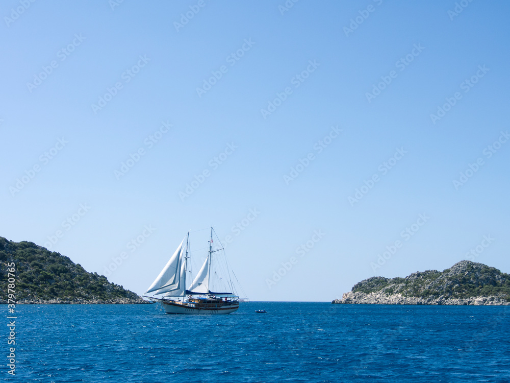 Gulet on the horizon in Turkish Riviera near Dalaman Gulet on the horizon in Turkish Riviera near Dalaman