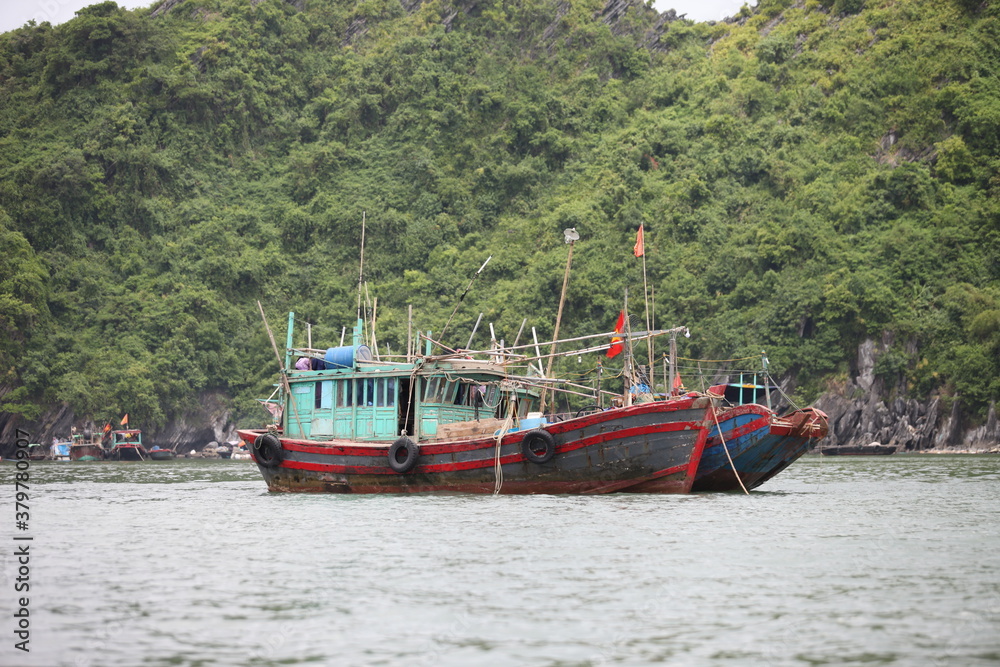 Floating Fishing Village In The Ha Long Bay. Cat Ba Island, Vietnam Asia. Cat Ba, Vietnam - March 5, 2020